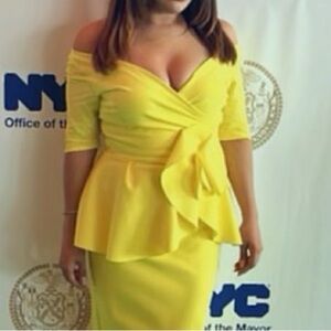 Elegant Yellow Off-Shoulder Midi Dress